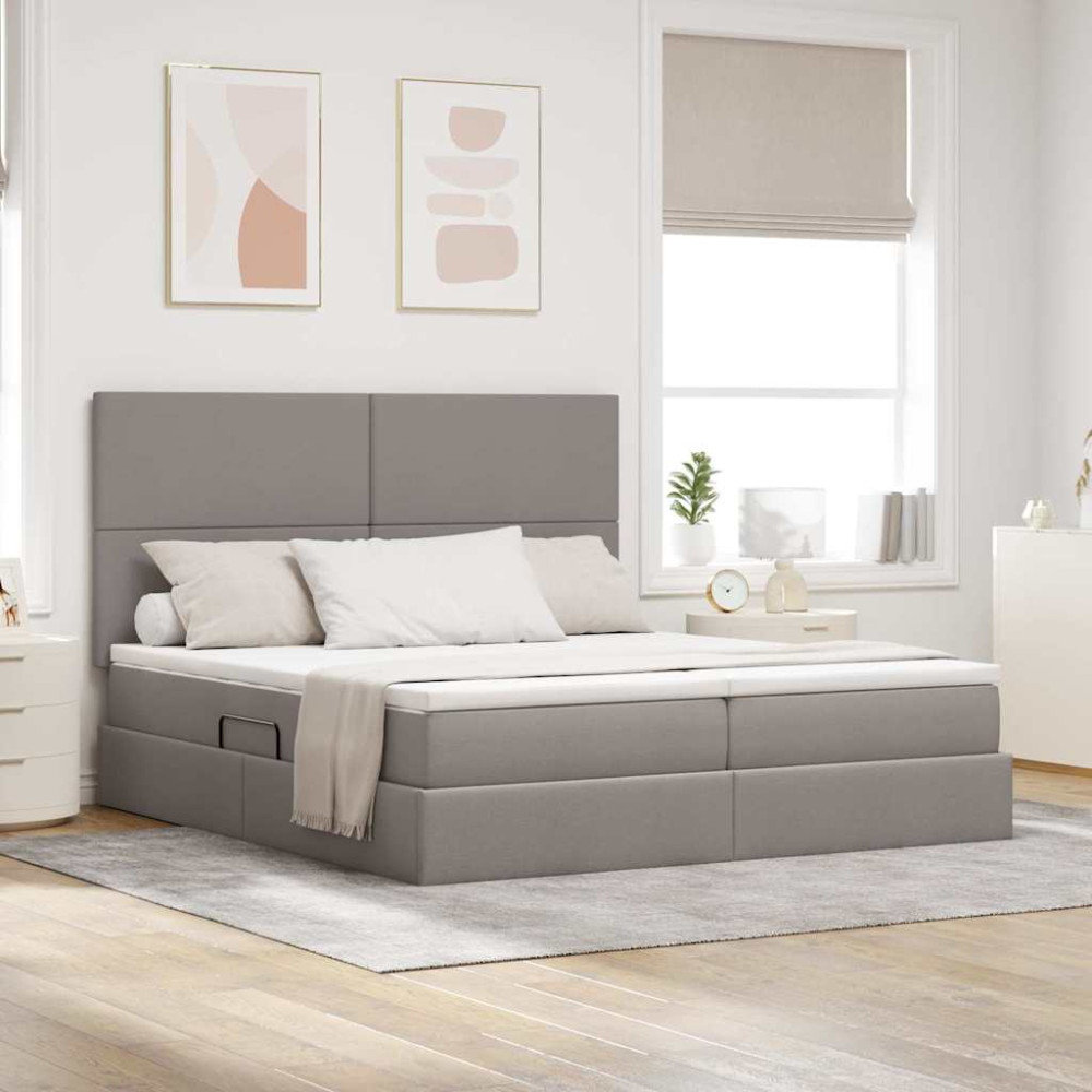 Produktbild för LED förvaringssäng med madrass Taupe 180 x 200 cm Tyg