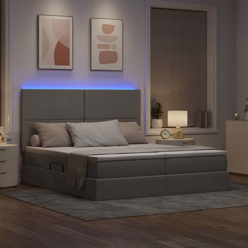 Produktbild för LED förvaringssäng med madrass Taupe 180 x 200 cm Tyg