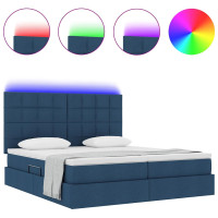 Produktbild för LED förvaringssäng med madrass Blå 200 x 200 cm Tyg