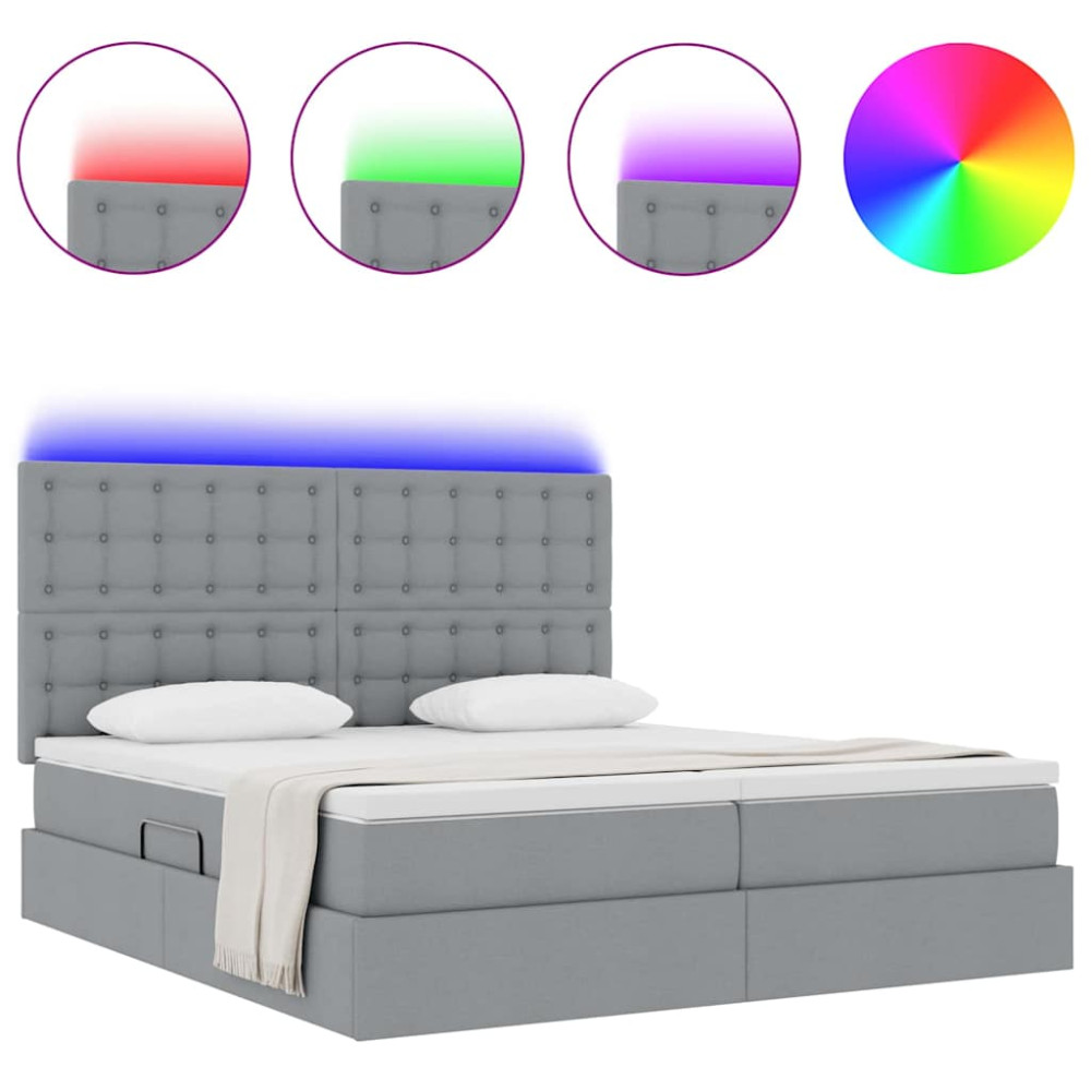 Produktbild för LED förvaringssäng med madrass Ljusgrå 180 x 200 cm Tyg
