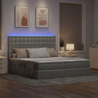 Produktbild för LED förvaringssäng med madrass Ljusgrå 180 x 200 cm Tyg