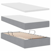 Produktbild för LED förvaringssäng med madrass Ljusgrå 180 x 200 cm Tyg