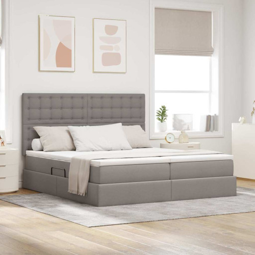 vidaXL LED förvaringssäng med madrass Taupe 180 x 200 cm Tyg
