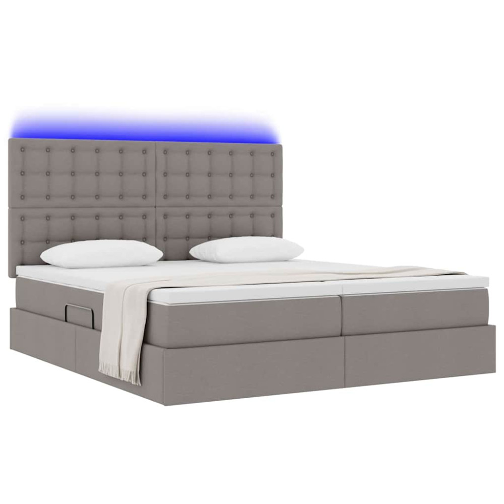 Produktbild för LED förvaringssäng med madrass Taupe 180 x 200 cm Tyg