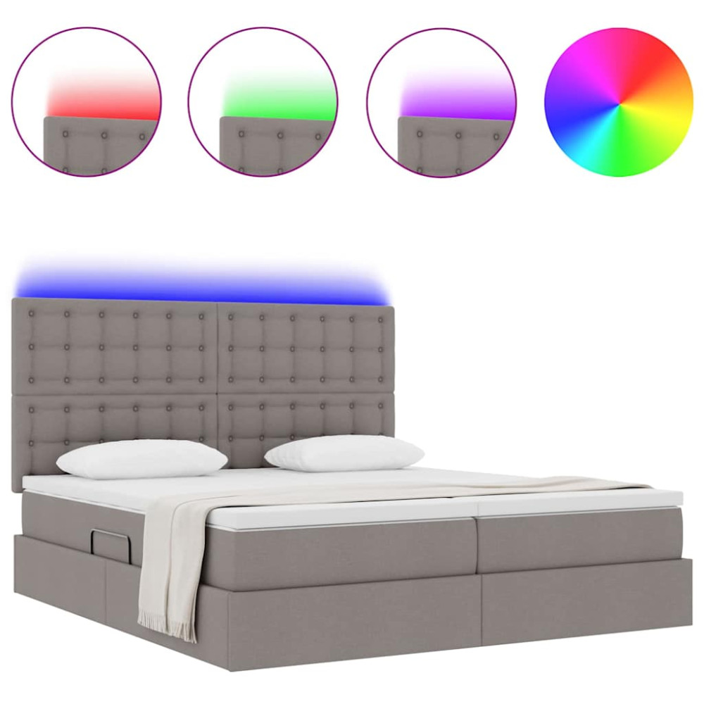 Produktbild för LED förvaringssäng med madrass Taupe 180 x 200 cm Tyg