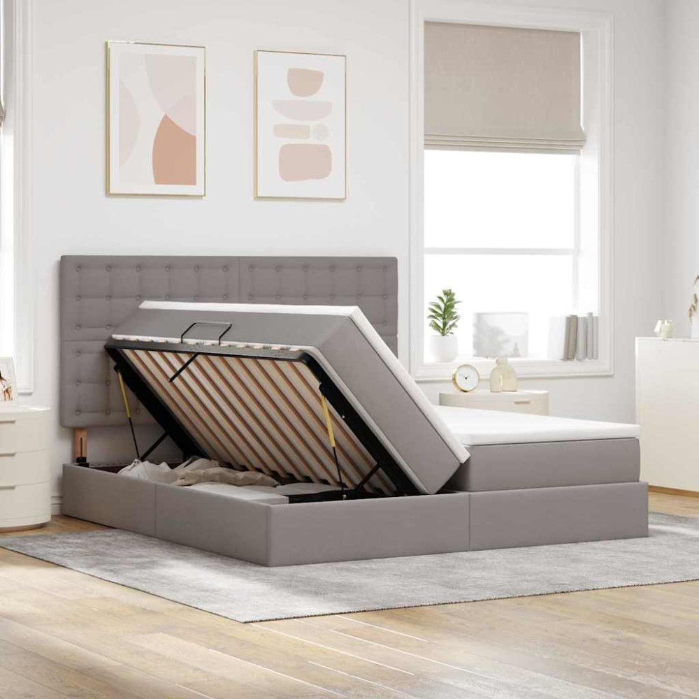Produktbild för LED förvaringssäng med madrass Taupe 180 x 200 cm Tyg