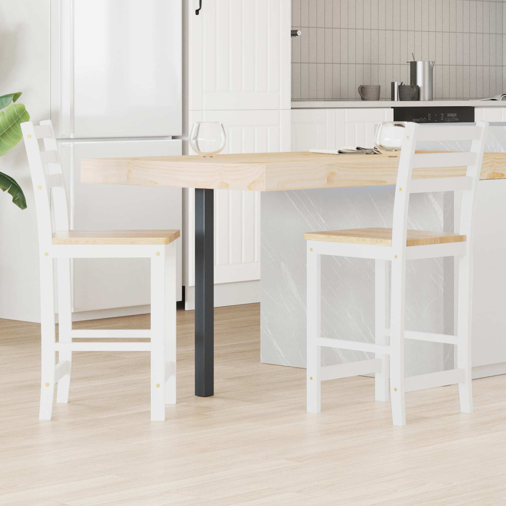 Produktbild för Matstolar 2 pcs Massiv Gummiträ Vit 40 x 47,5 x 99,5 cm