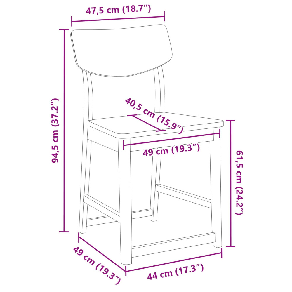 Produktbild för Matstolar 2 pcs Vit 48 x 49 x 95 cm Massiv Gummiträ