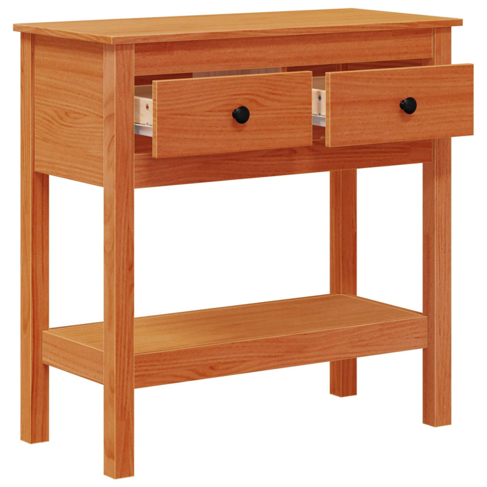 Produktbild för Konsolbord med låda Vaxbrun 75 x 35 x 75 cm Massivt furuvirke