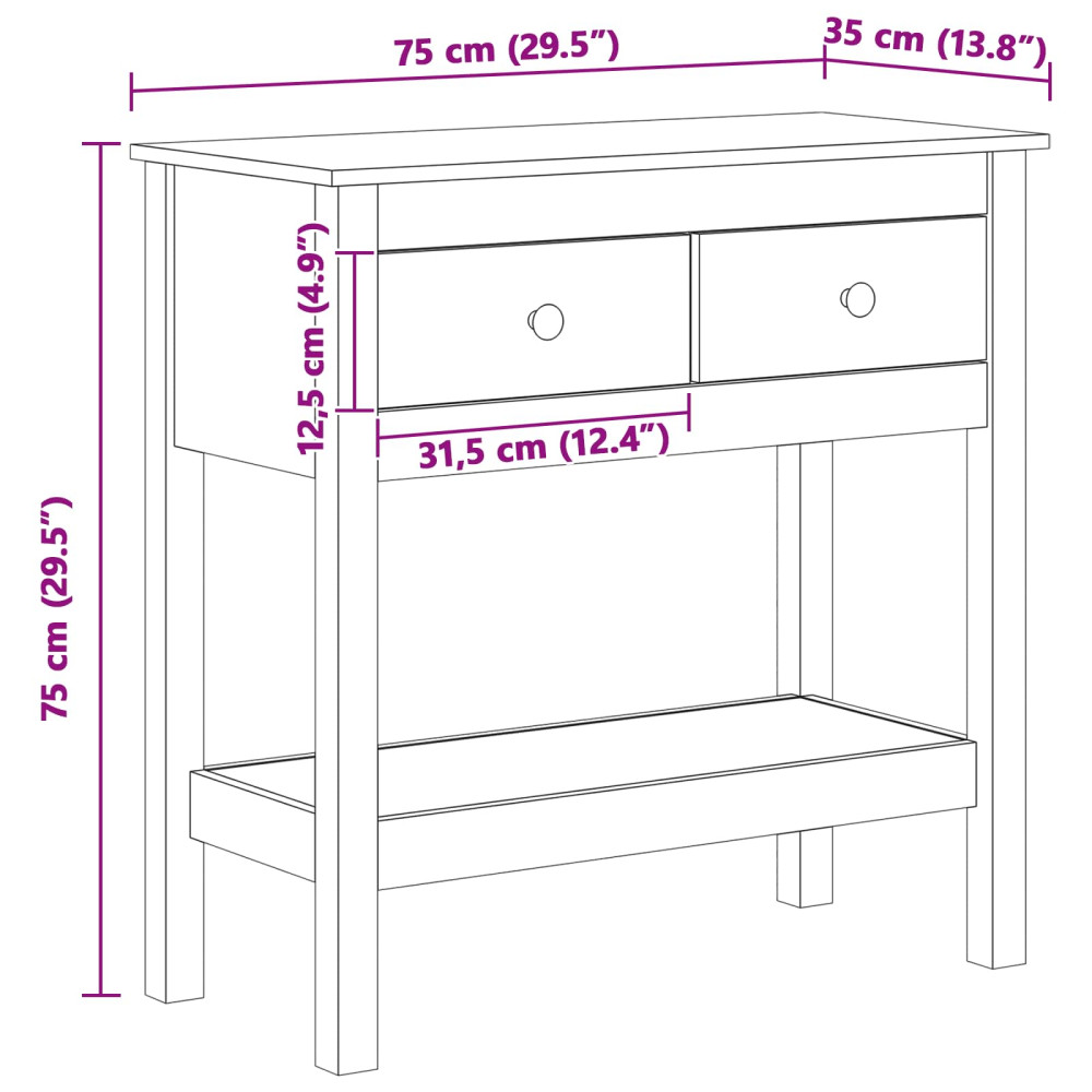 Produktbild för Konsolbord med låda Vaxbrun 75 x 35 x 75 cm Massivt furuvirke
