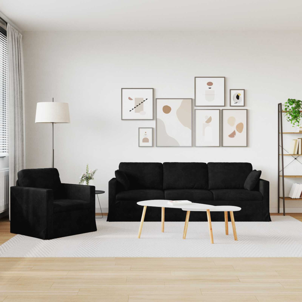 Produktbild för Soffset 2 pcs Svart Sammet