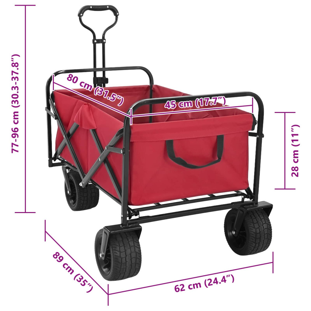 Produktbild för Fällvagn Röd 89 x 63 x 96 cm Stål och Polyester Oxford