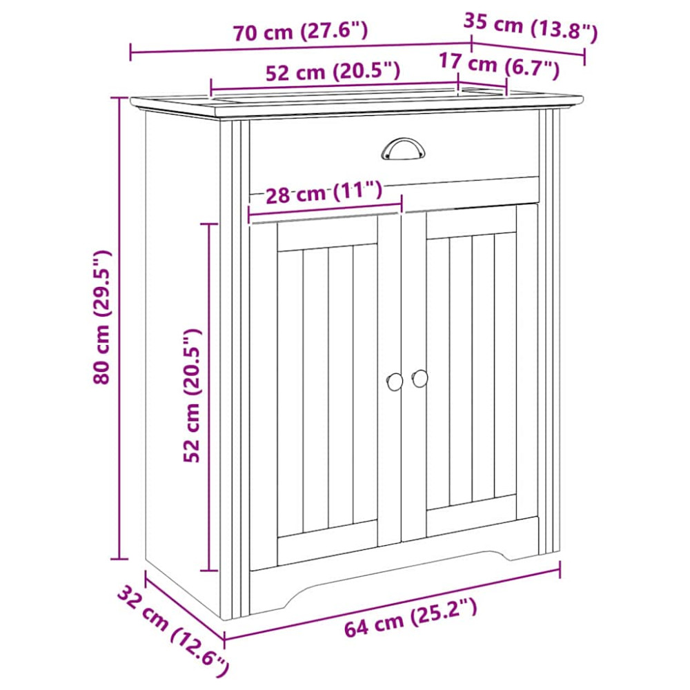 Produktbild för Badrumsskåp BODO Honung brun 70 x 35 x 80 cm Konstruerat trä