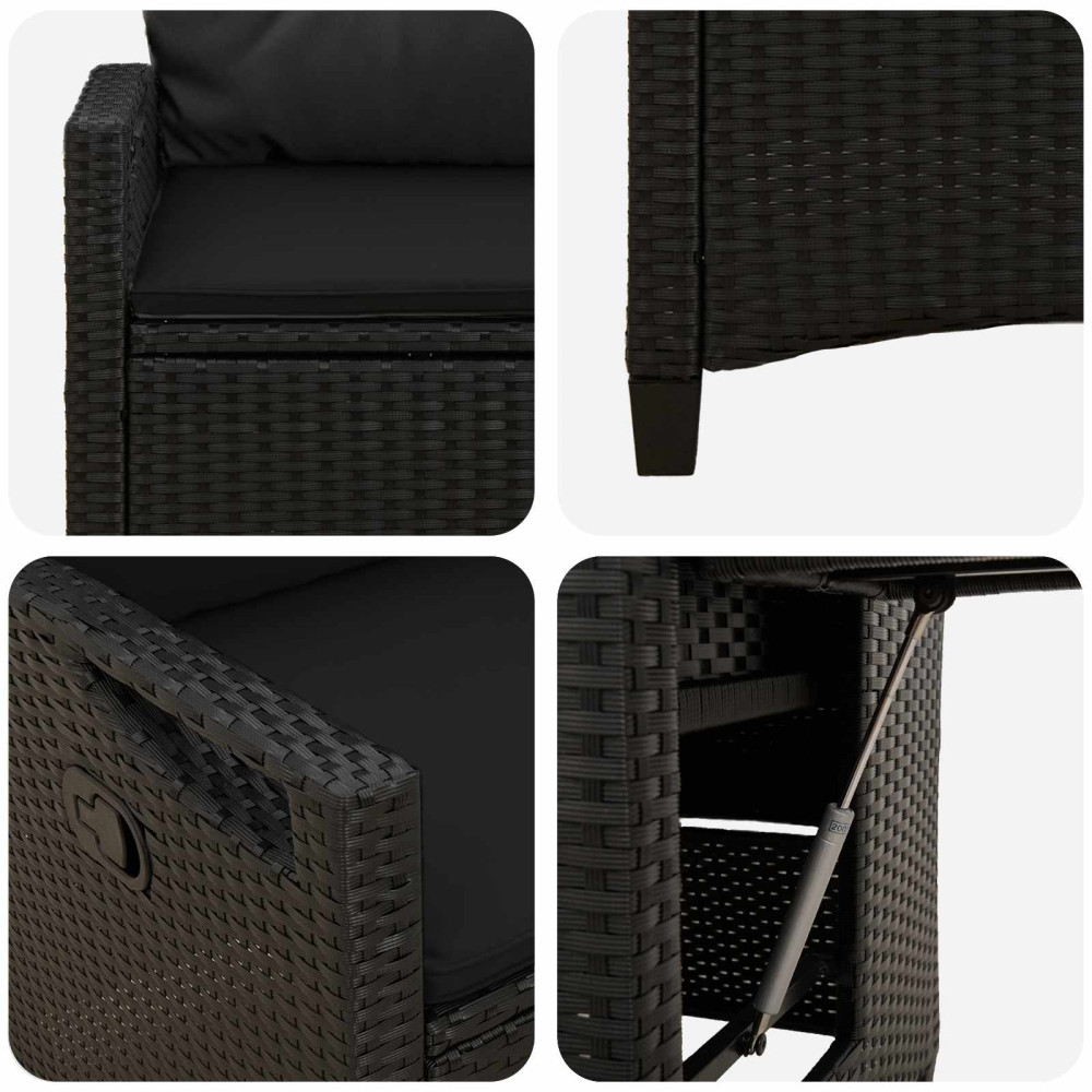 Produktbild för Fällbar trädgårdstol Svart 56 x 60 x 112 cm konstrotting