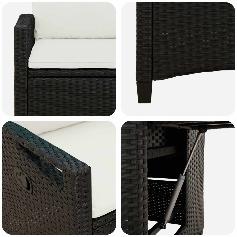 Produktbild för Fällbar trädgårdstol Svart och kräm 56 x 60 x 112 cm