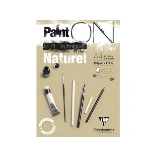Clairefontaine Paint-On Blok A4 250gram 30 ark brunt/naturel papir, multi t...