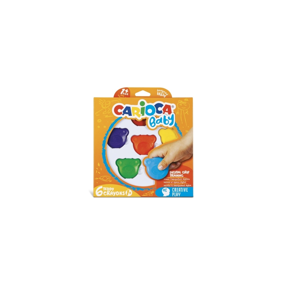 Produktbild för Carioca Teddy BABY, 6 styck, Blå, Grön, Orange, Röd, Violett...