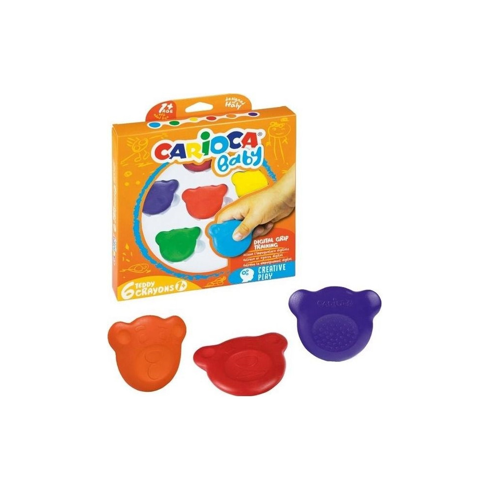 Produktbild för Carioca Teddy BABY, 6 styck, Blå, Grön, Orange, Röd, Violett...