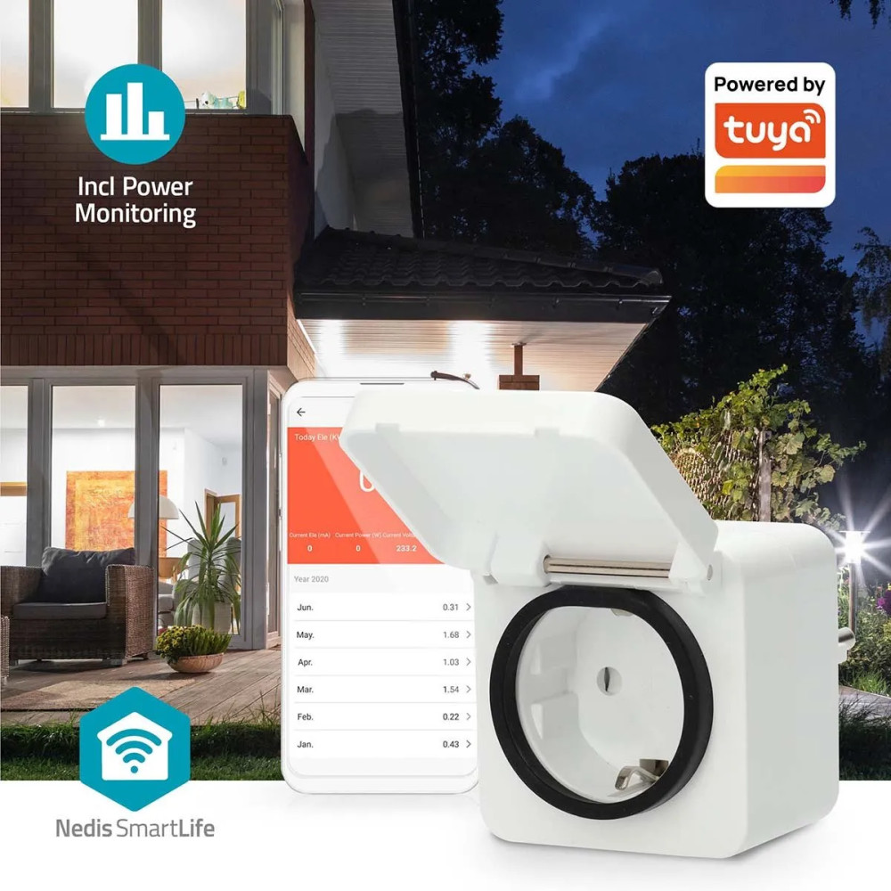 Produktbild för Nedis SmartLife - smart kontakt - IP44, 3680W - Wi-Fi - vit, grå