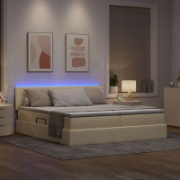 Produktbild för LED förvaringssäng med madrass Kräm 180 x 200 cm Tyg