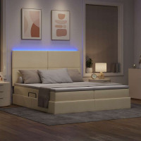 Produktbild för LED förvaringssäng med madrass Kräm 180 x 200 cm Tyg