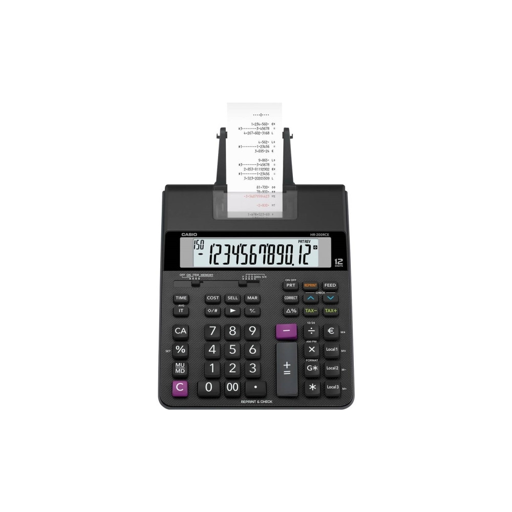 Produktbild för Strimmelregner Casio HR-200RCE Euro m/stort 12 cifret displa...