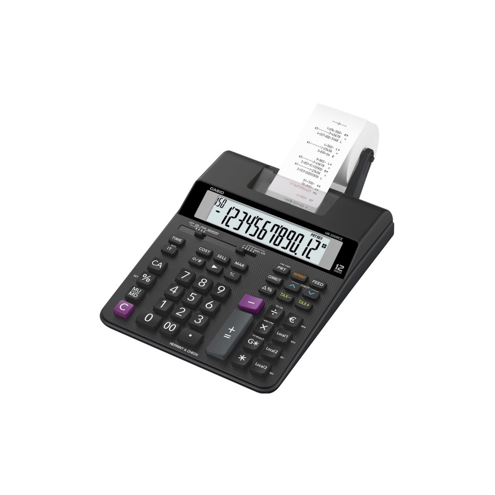 Produktbild för Strimmelregner Casio HR-200RCE Euro m/stort 12 cifret displa...