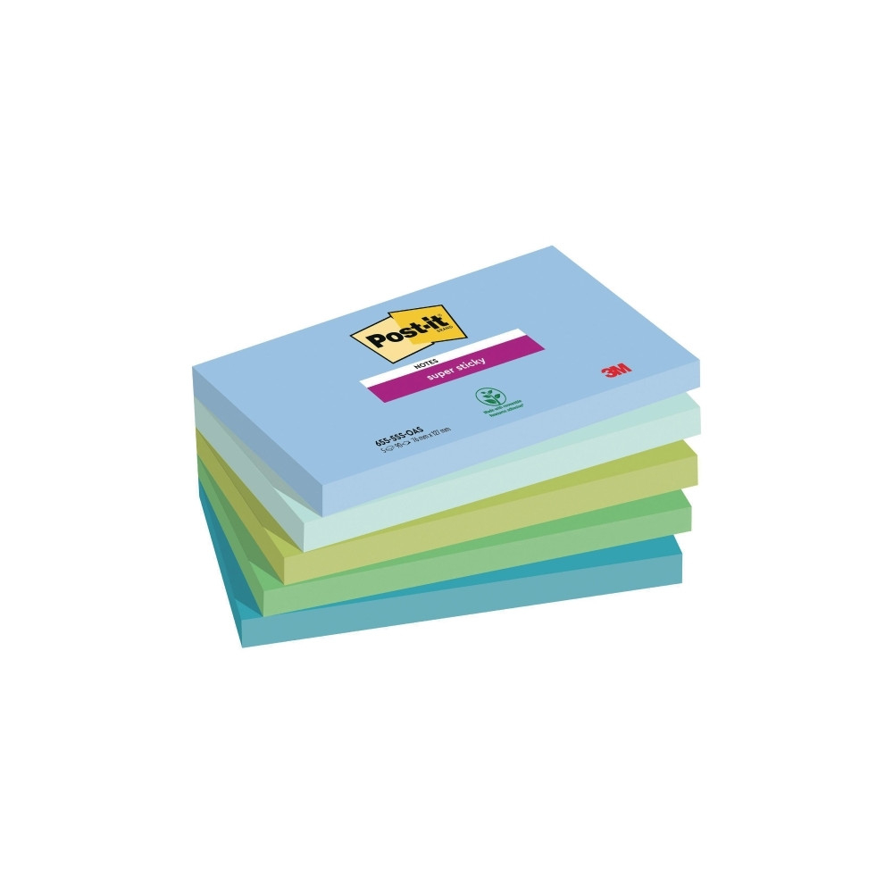 Produktbild för Post-it Super Sticky 655-5SS-OAS - anteckningar - 127 x 76 mm - 450 ark (5 x 90)