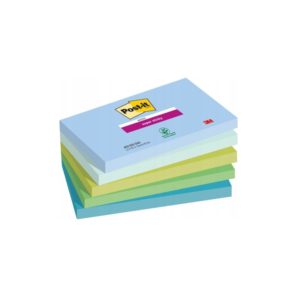 Produktbild för Post-it Super Sticky 655-5SS-OAS - anteckningar - 127 x 76 mm - 450 ark (5 x 90)