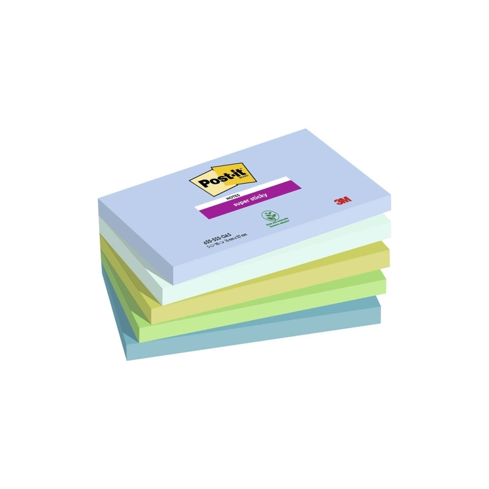 Produktbild för Post-it Super Sticky 655-5SS-OAS - anteckningar - 127 x 76 mm - 450 ark (5 x 90)