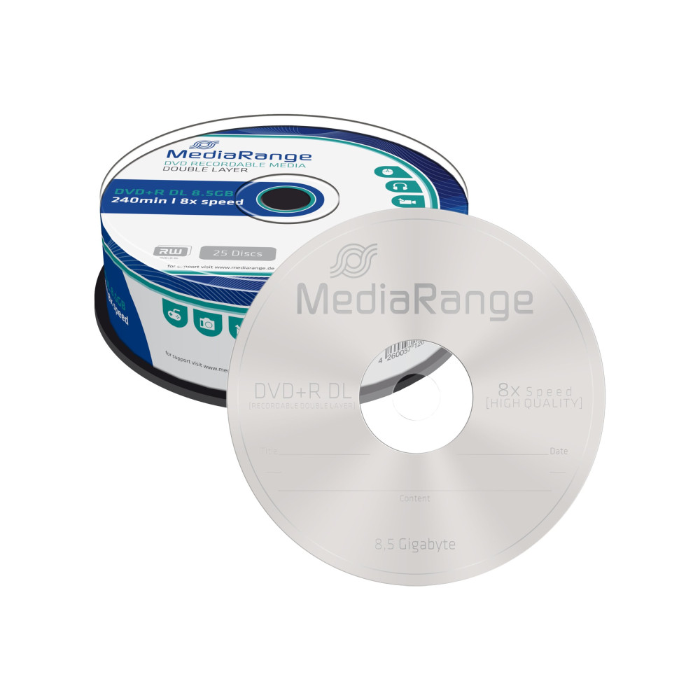 Produktbild för MediaRange - DVD+R DL x 25 - 8.5 GB - lagringsmedier