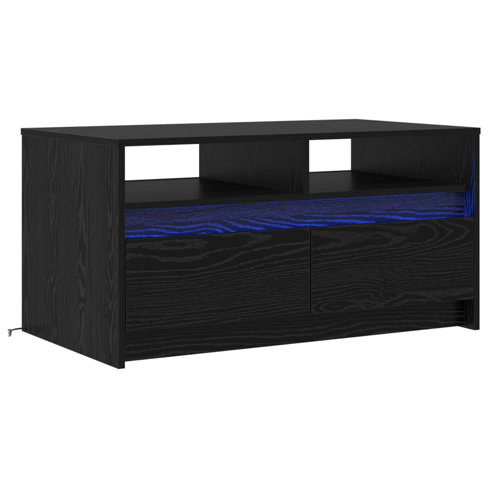 Produktbild för Kaffeebord med låda Svart Ek 90 x 50 x 45 cm Konstruerat trä