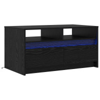 Produktbild för Kaffeebord med låda Svart Ek 90 x 50 x 45 cm Konstruerat trä