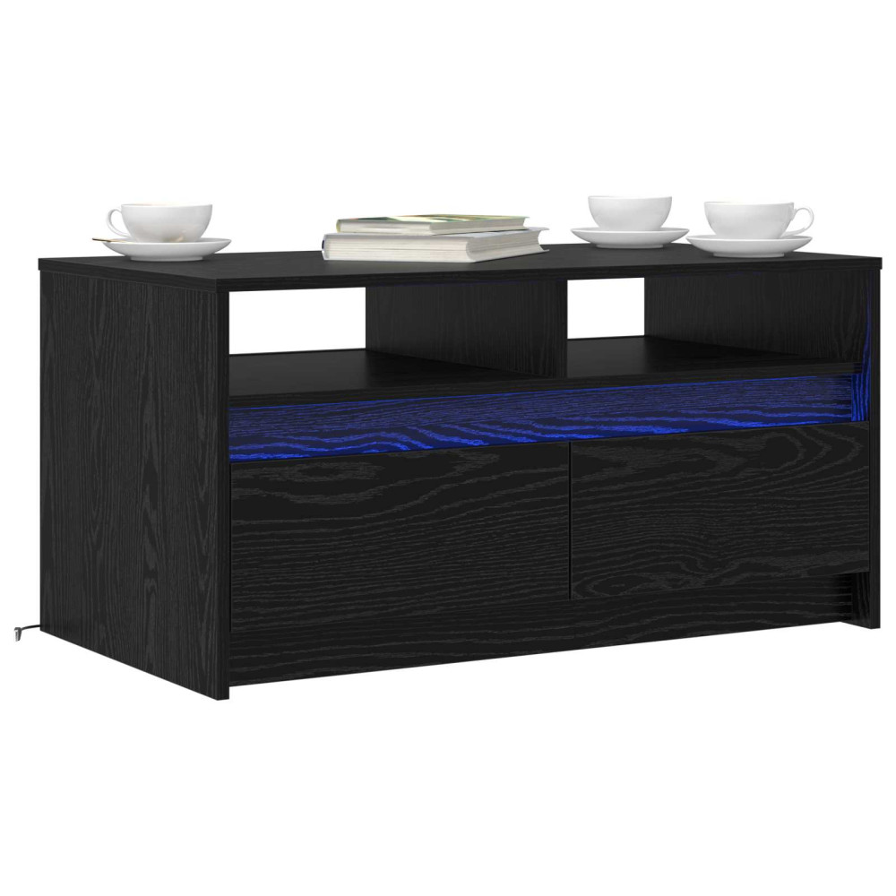 Produktbild för Kaffeebord med låda Svart Ek 90 x 50 x 45 cm Konstruerat trä