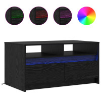 Produktbild för Kaffeebord med låda Svart Ek 90 x 50 x 45 cm Konstruerat trä