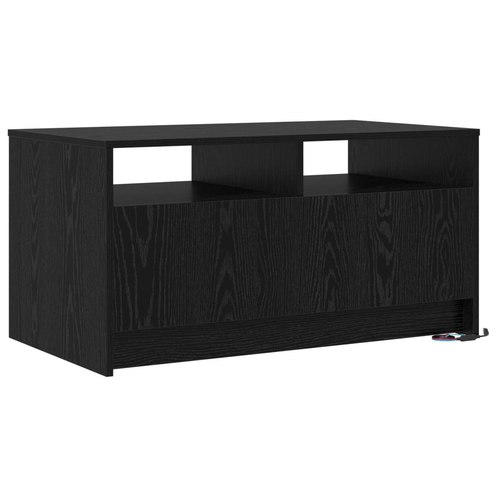 Produktbild för Kaffeebord med låda Svart Ek 90 x 50 x 45 cm Konstruerat trä