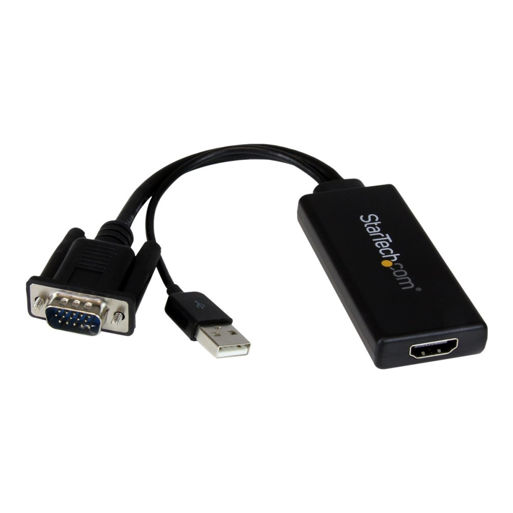 Produktbild för StarTech.com VGA till HDMI-adapter med USB-audio & -ström – bärbar VGA till HDMI-konverterare – 1080p - adapterkabel - HDMI/VGA/ljud/USB - 26 cm