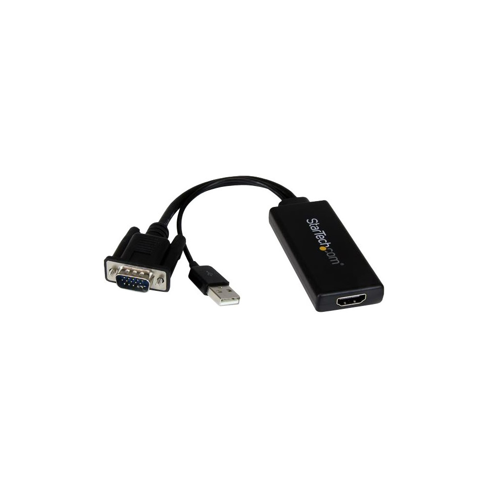 Produktbild för StarTech.com VGA till HDMI-adapter med USB-audio & -ström – bärbar VGA till HDMI-konverterare – 1080p - adapterkabel - HDMI/VGA/ljud/USB - 26 cm