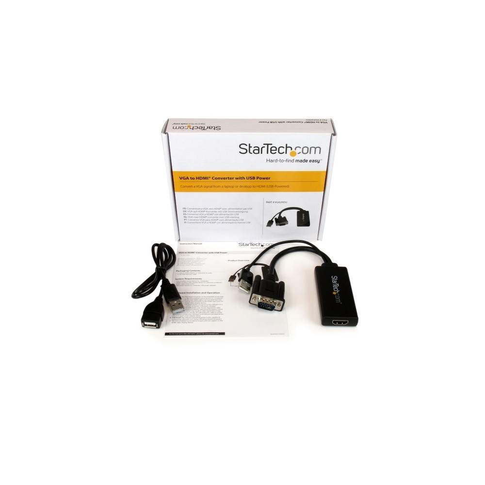 Produktbild för StarTech.com VGA till HDMI-adapter med USB-audio & -ström – bärbar VGA till HDMI-konverterare – 1080p - adapterkabel - HDMI/VGA/ljud/USB - 26 cm
