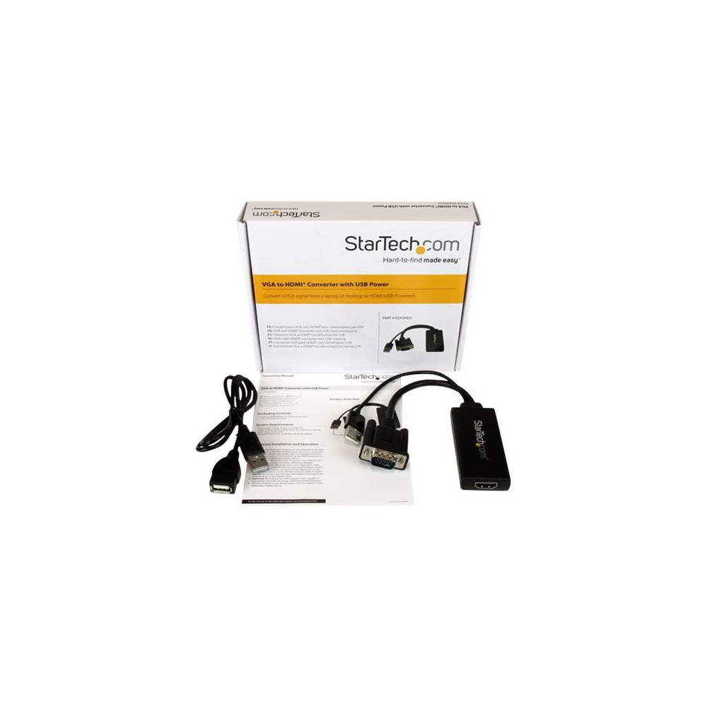 Produktbild för StarTech.com VGA till HDMI-adapter med USB-audio & -ström – bärbar VGA till HDMI-konverterare – 1080p - adapterkabel - HDMI/VGA/ljud/USB - 26 cm