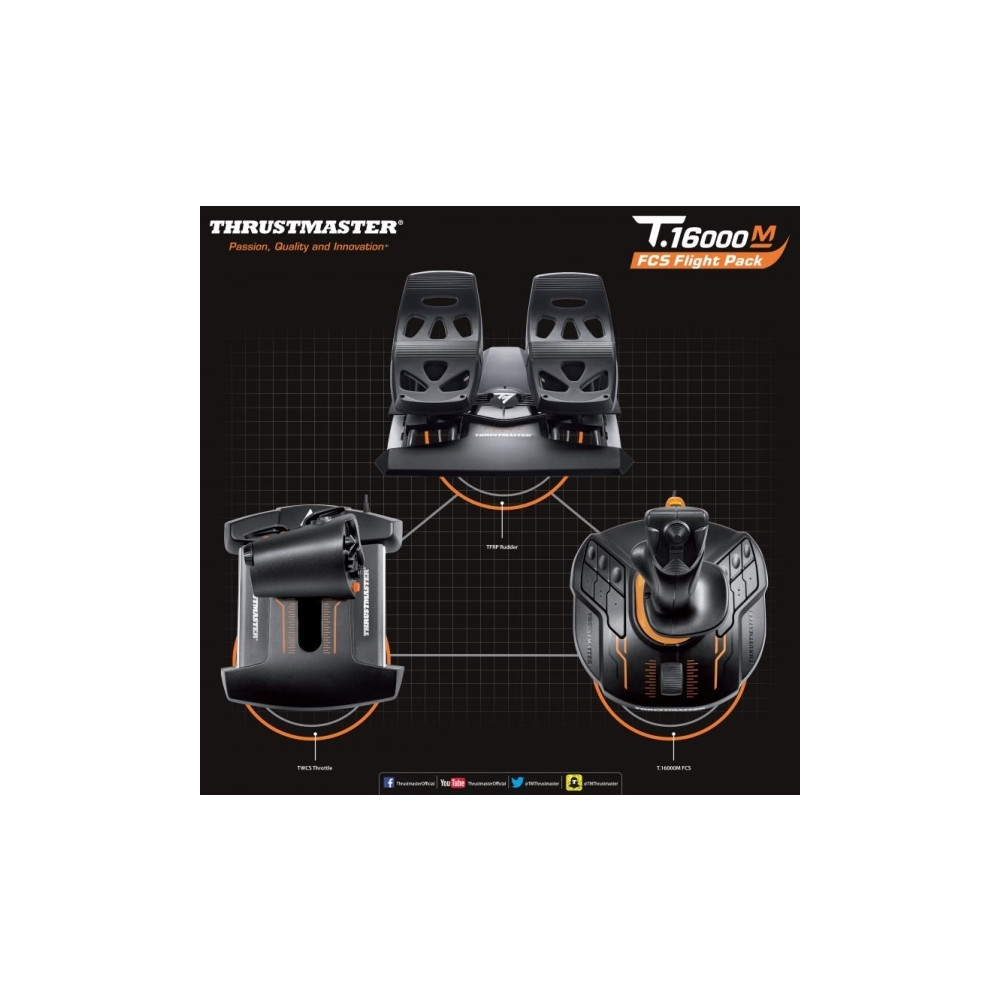 Produktbild för ThrustMaster T.16000M FCS Flight Pack - styrspak, gas och pedaler - kabelansluten