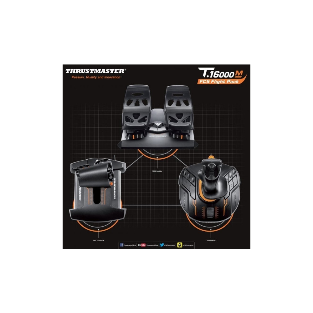 Produktbild för ThrustMaster T.16000M FCS Flight Pack - styrspak, gas och pedaler - kabelansluten