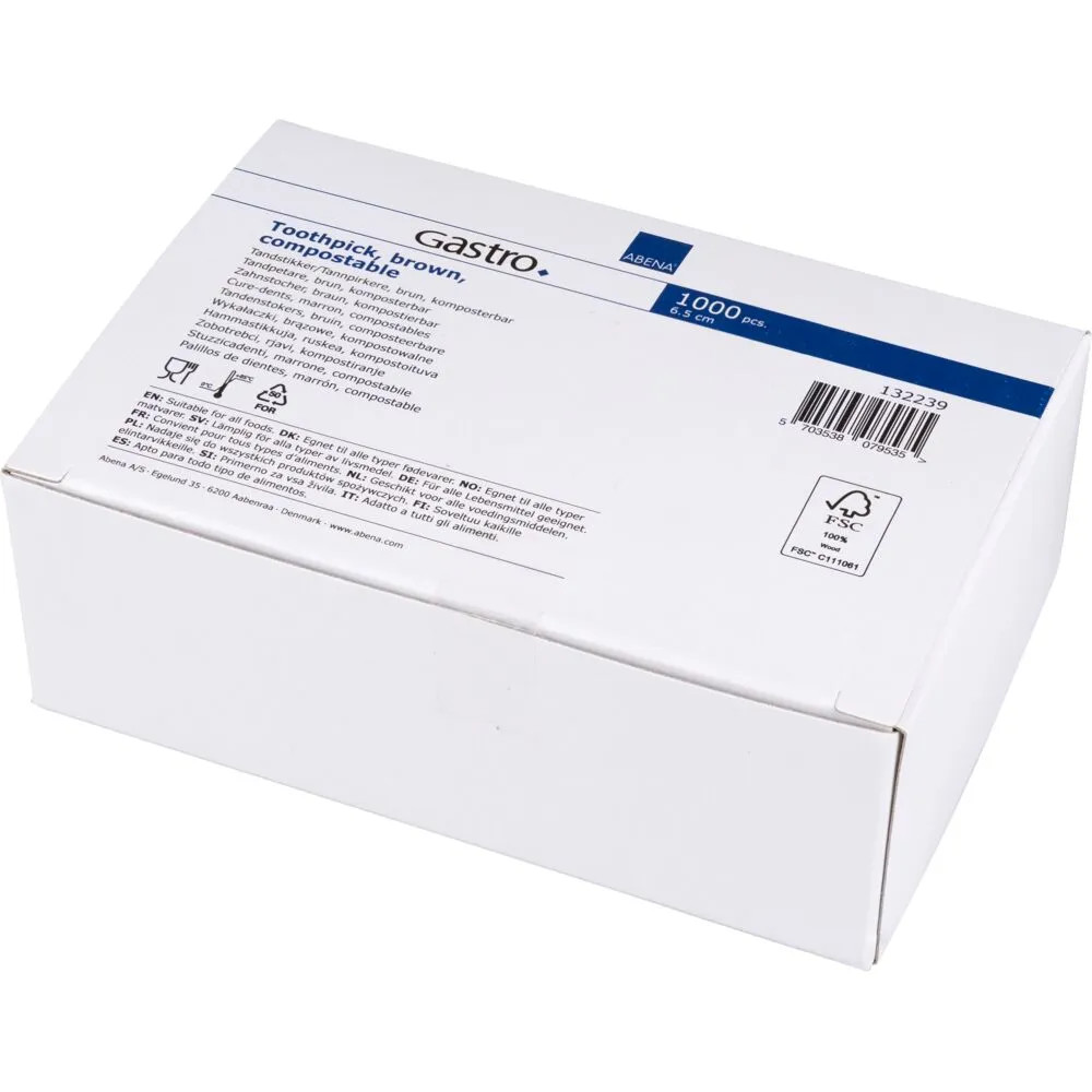Produktbild för Abena Gastro Line tandpetare - rund - 6.5 cm - natur (paket om 1000)