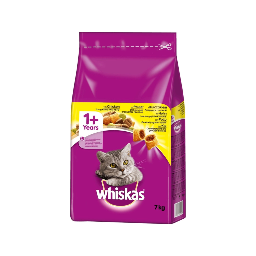 Produktbild för Whiskas torrfoder för vuxna katter med kyckling