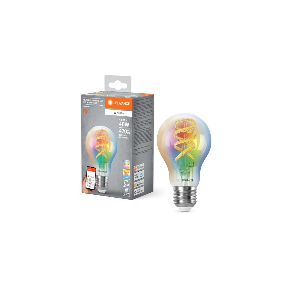 Produktbild för LEDVANCE SMART+ MATTER Filament Multicolor Classic A40 4.8W