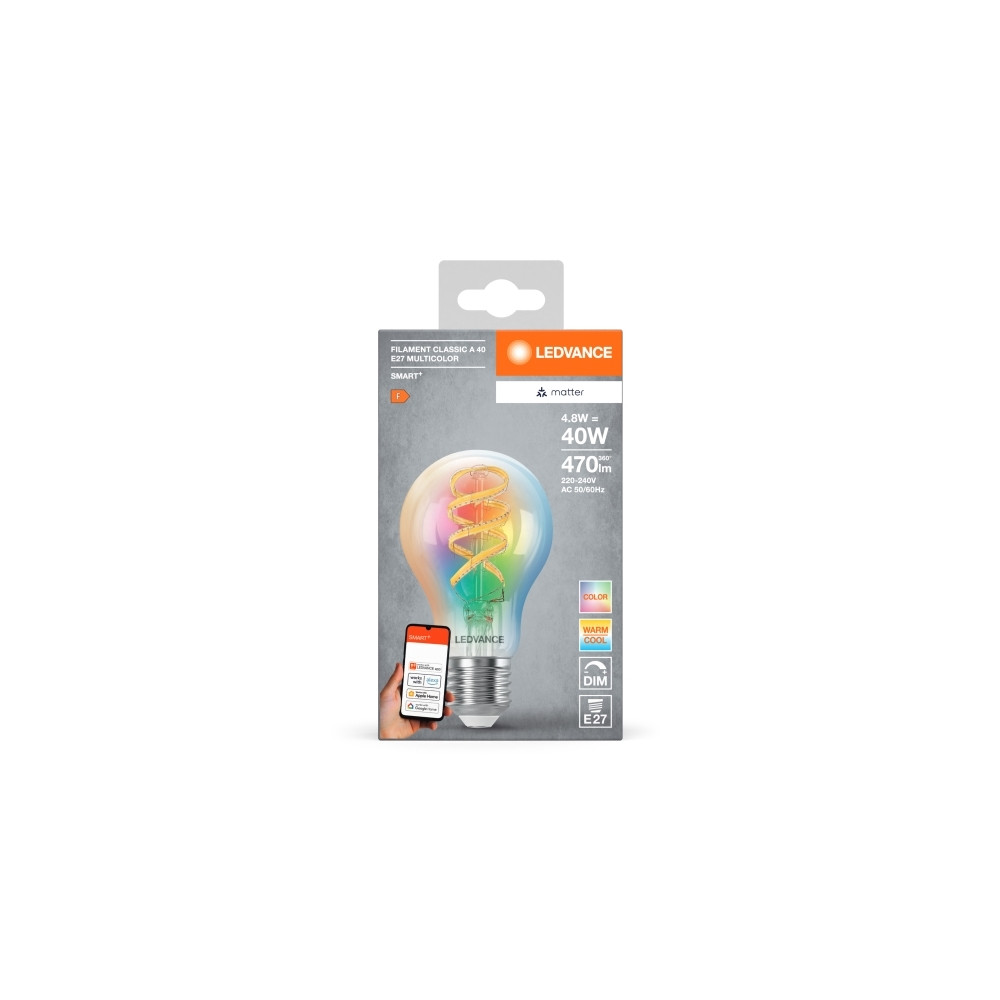 Produktbild för LEDVANCE SMART+ MATTER Filament Multicolor Classic A40 4.8W