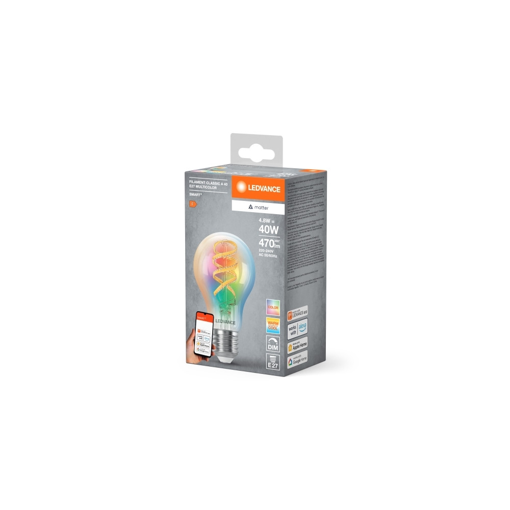Produktbild för LEDVANCE SMART+ MATTER Filament Multicolor Classic A40 4.8W