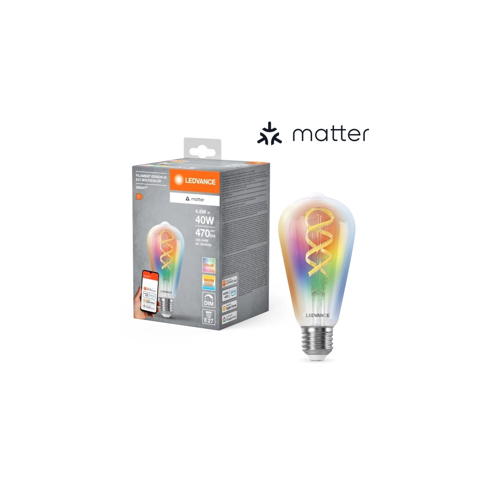 Produktbild för LEDVANCE SMART+ MATTER Filament Multicolor Classic E40 4,8W