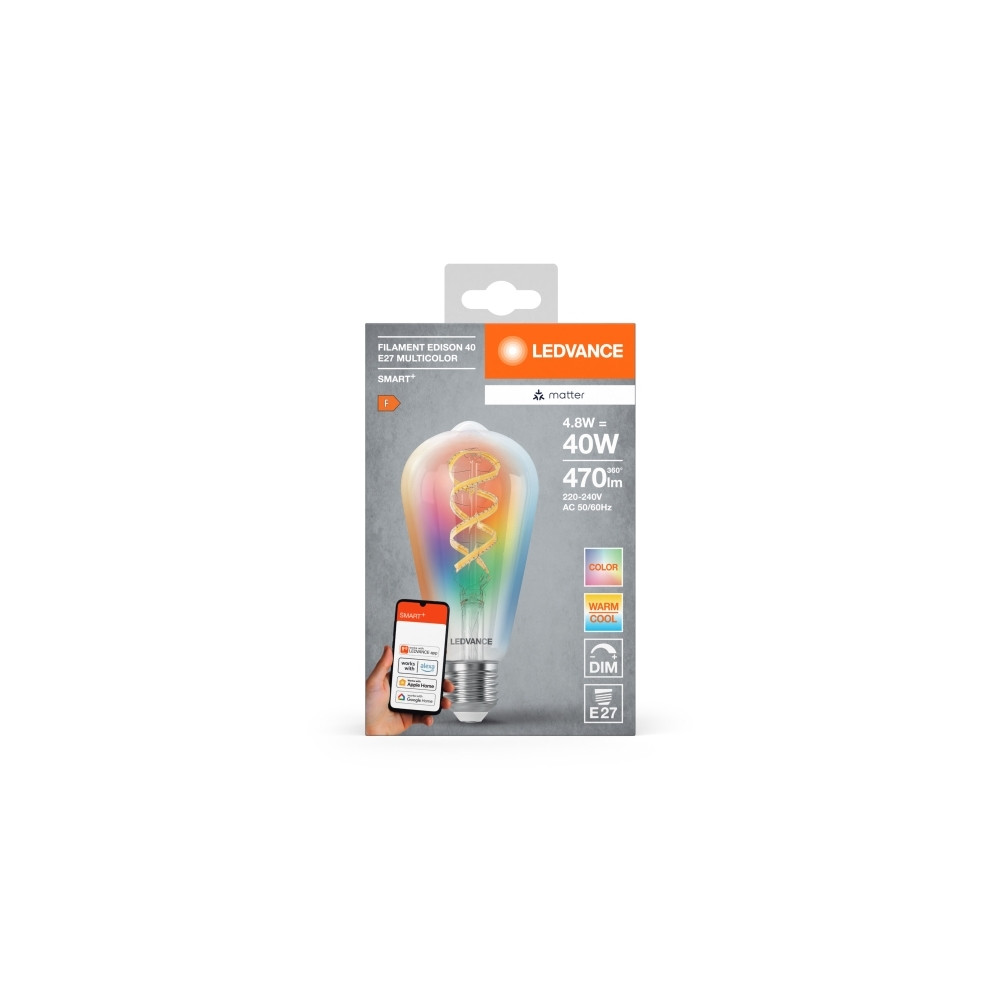 Produktbild för LEDVANCE SMART+ MATTER Filament Multicolor Classic E40 4,8W