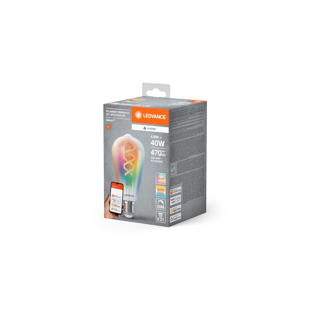 Produktbild för LEDVANCE SMART+ MATTER Filament Multicolor Classic E40 4,8W